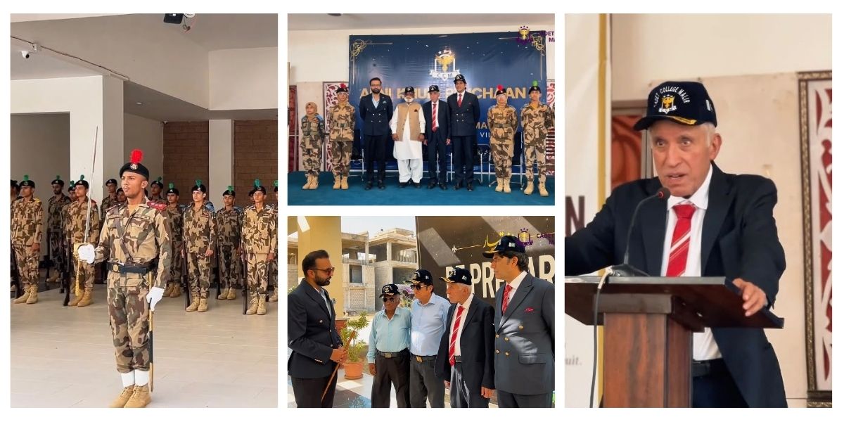Federal Minister Qaiser Ahmed Sheikh accompanied by Principal Khuzaema Gauhar Siddiqui and distinguished guests during the official campus visit.